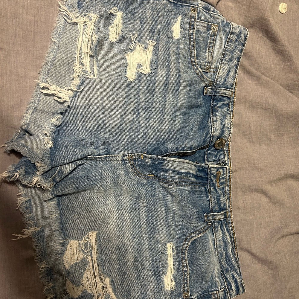 American Eagle Blue Distressed Jean Shorts - Picture 2 of 5